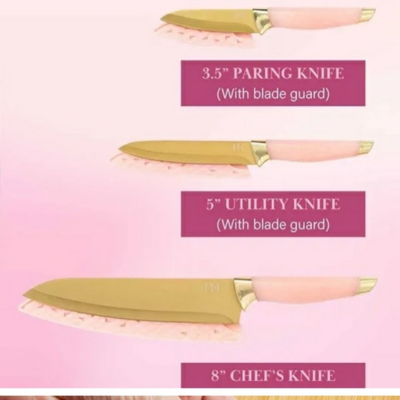 ๐Paris Hilton 3 piece Barbie core Pink & Gold Knife set New - Picture 3 of 8